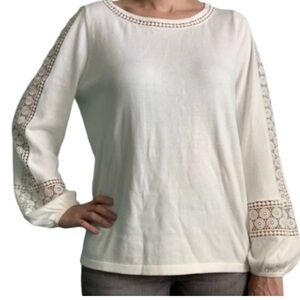 Boden Lylah long sleeve sweater lace white size 6